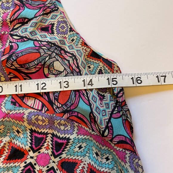 Leifnotes Anthropologie Tank Top Silk Blouse V-Neck Geometric Multicolor Pattern - Picture 12 of 12